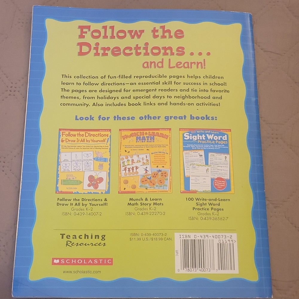 Scholastic Follow the Directions... and Learn! Grades K-1 Educational Workbook