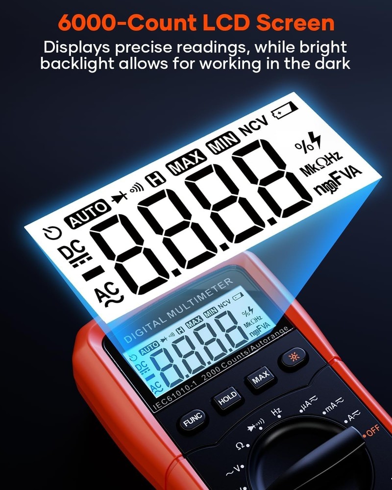 Professional 6000-Counts Digital Multimeter for Accurate Voltage & Current Tests