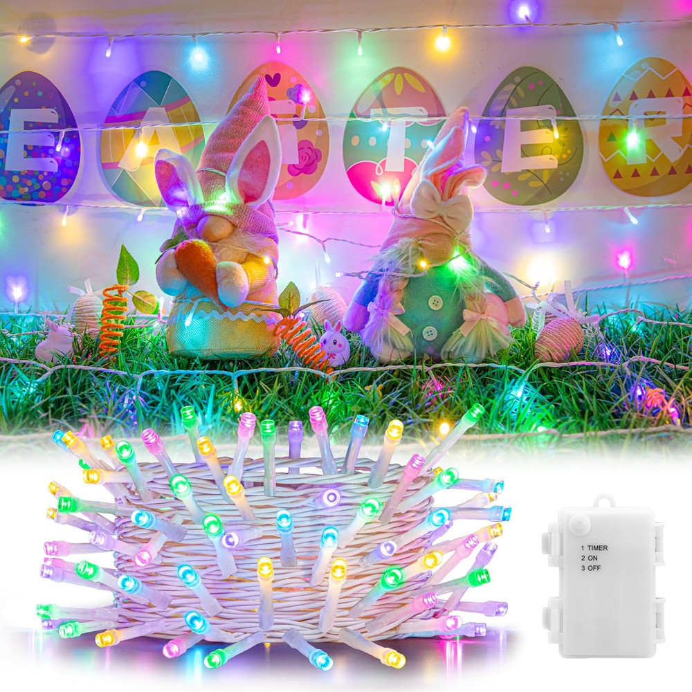 Easter String Lights Battery Operated, Pastel Easter Lights with Timer 16.4Ft 50