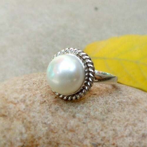 Pearl Gemstone Ring Solid 925 Silver Handmade Statement Boho Ring All Size SR743