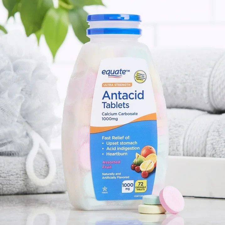 Equate Ultra Strength Antacid Chewable Tablets, Assorted Fruit, 1000 mg, 72 Ct
