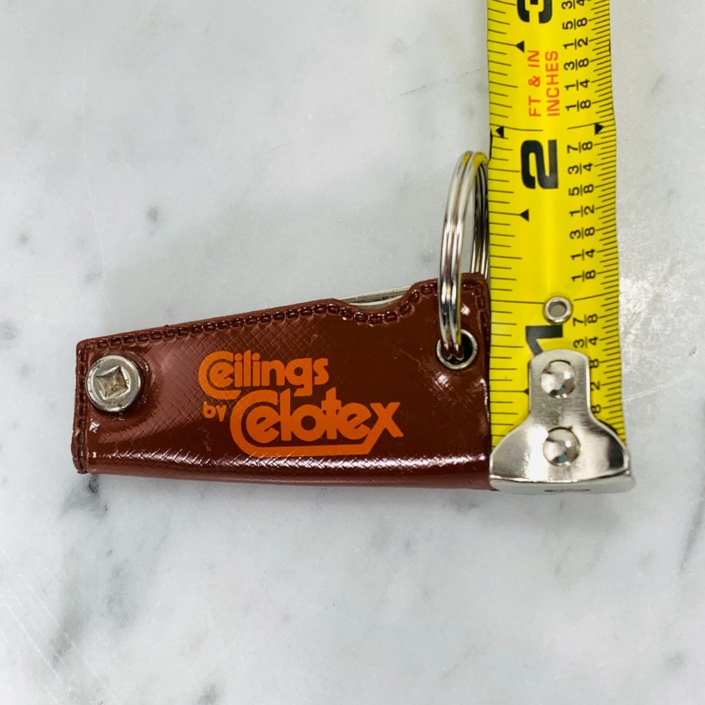 CELOTEX Vintage Multi-Tool Knife File Flat Head Opener Key Ring Leather USA EUC