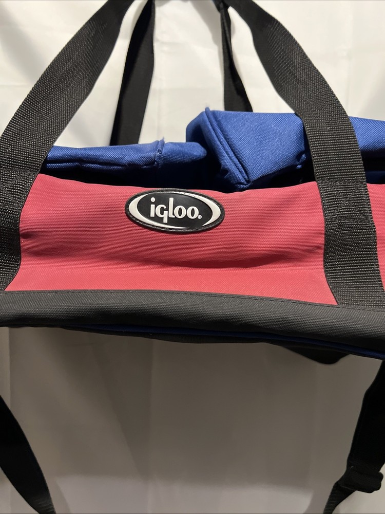 Igloo Blue Red Foldable Large Duffel Bag Cooler Adjustable Straps Nylon 19”x12”