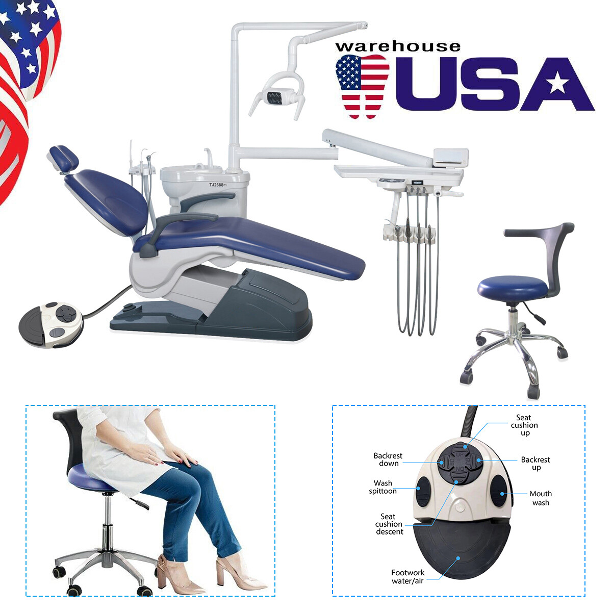 Dental Unit Chair Hard Leather+Dentist Stool + DDS+ New Foot Pedal Unidad silla