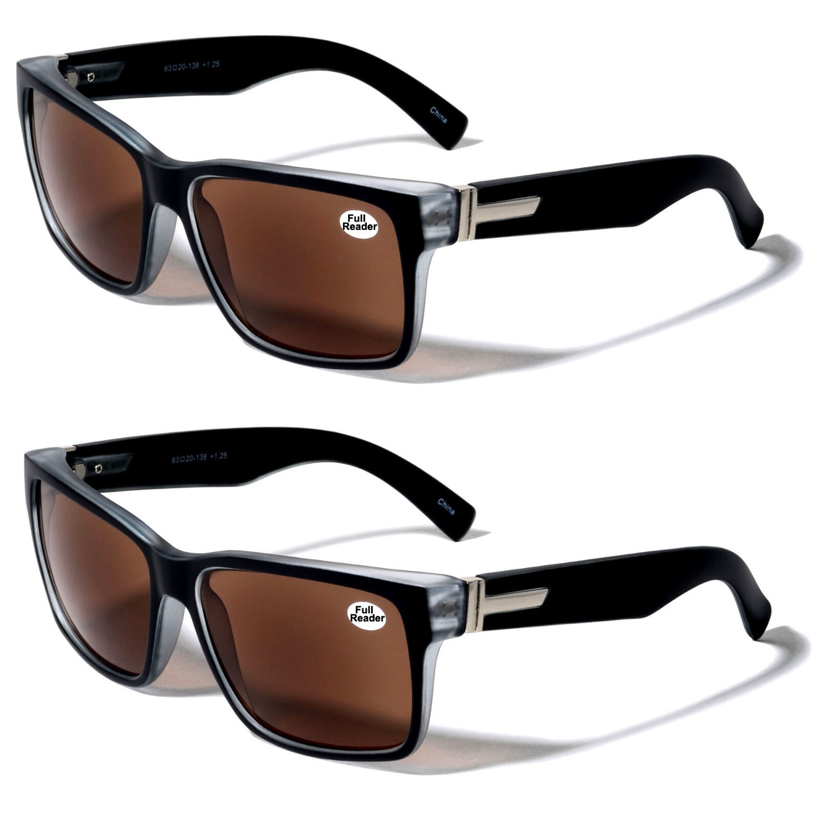 2 Pairs Men Reading Sunglasses - Full Lens Tinted Reader Glasses For LARGE Head