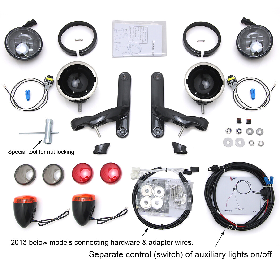 Auxiliary Spot w/ Wiring Harness Turn Signal light for Harley street glide 06-22