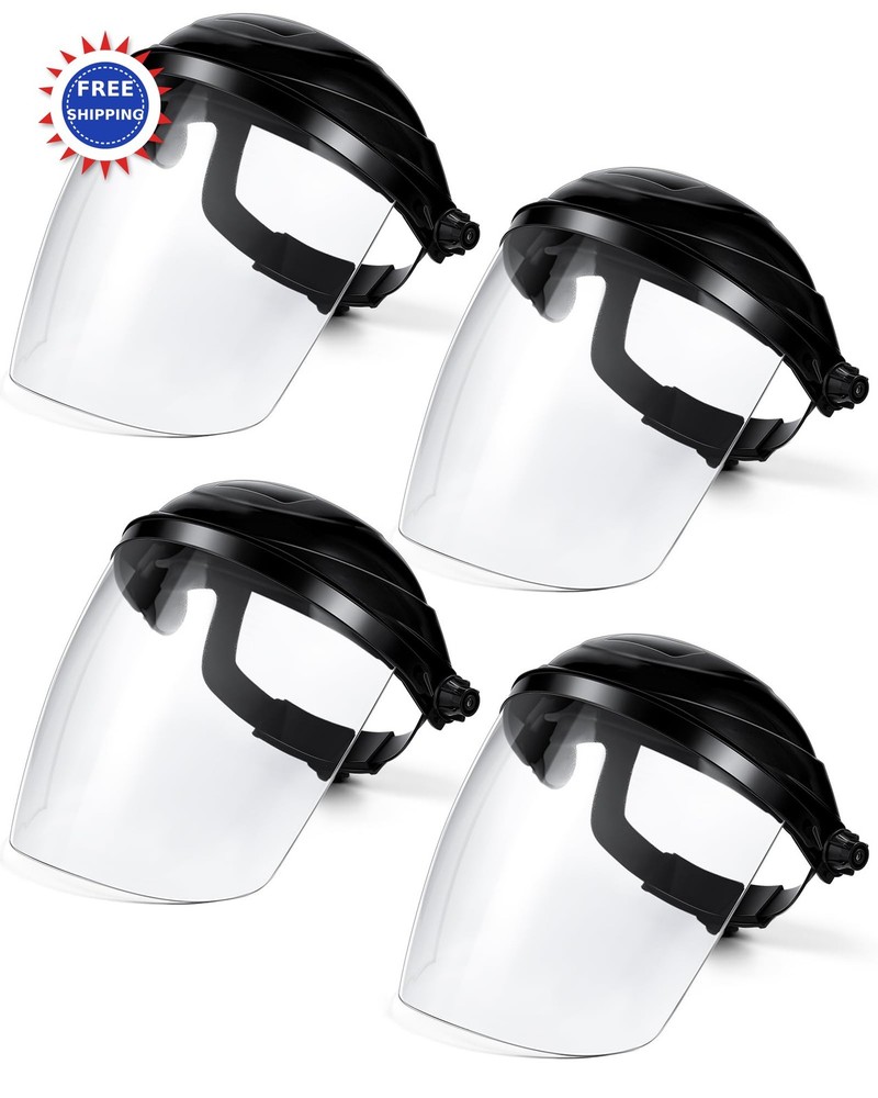 Safety Face Shield 4 Pcs Clear Adjustable Lightweight Impact Resistant Grinding
