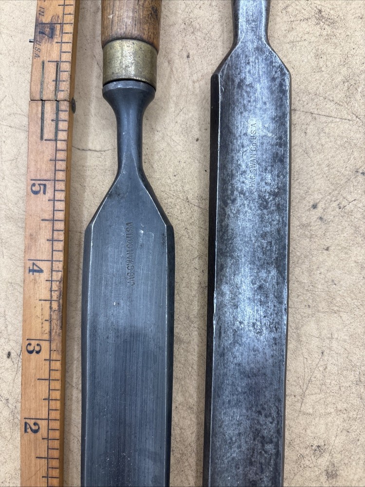 2 Vintage James Swan Gouges Chisels 7/8”, 1” Wide.