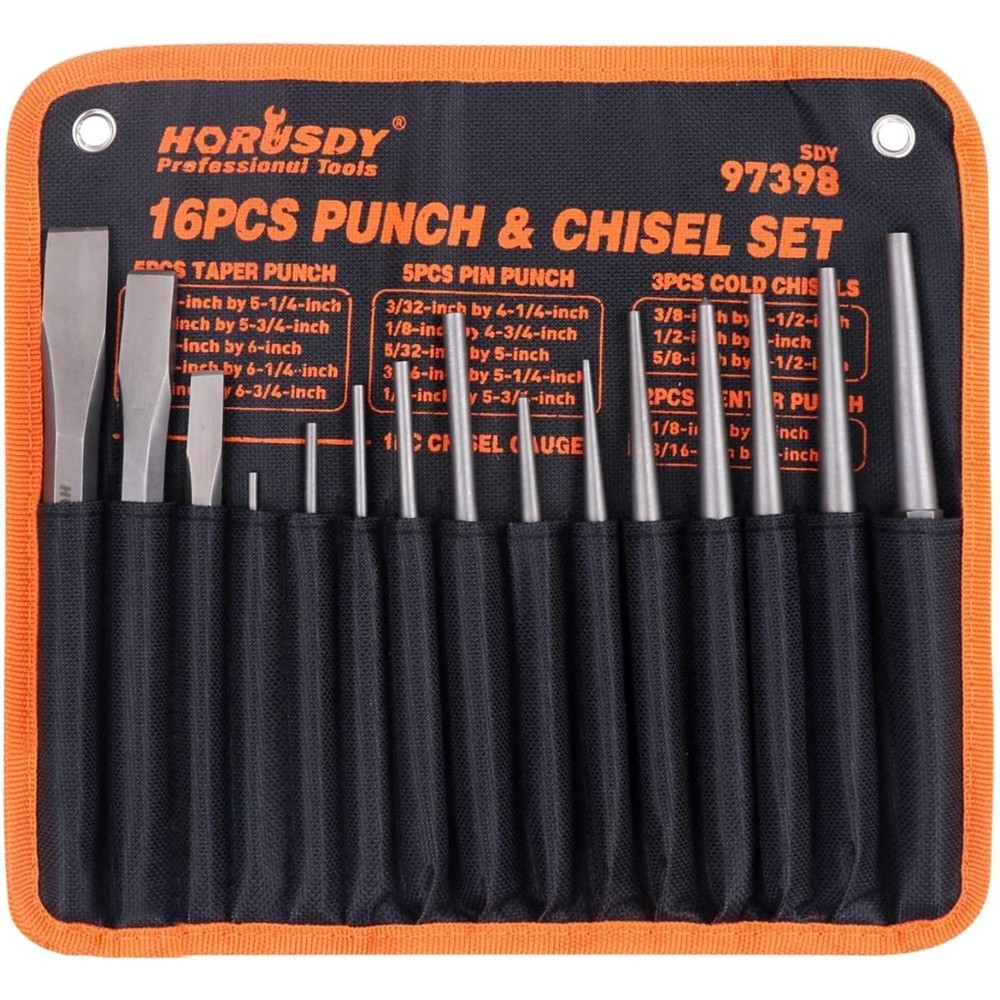 Versatile 16-Piece Punch and Chisel Kit for Precision Crafting and DIY Projects