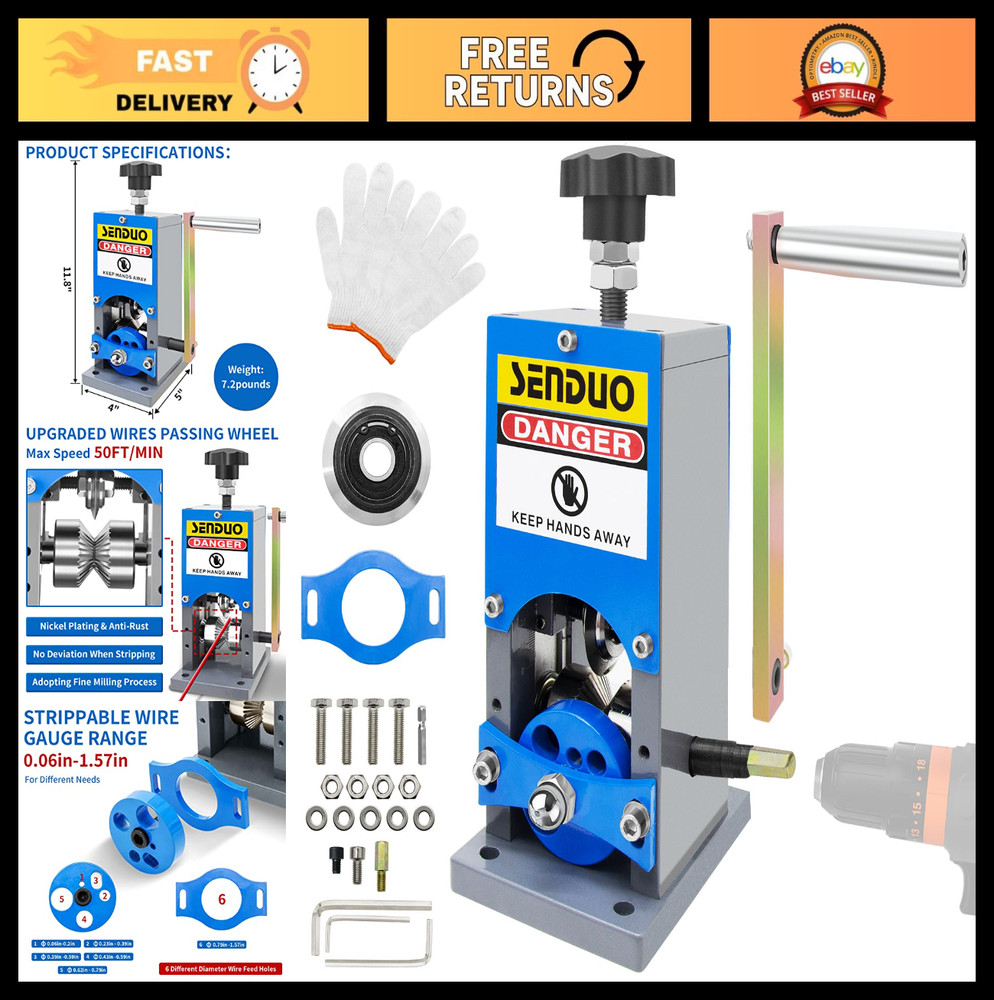 Manual Wire Stripper Machine for Drill - Portable Cable Stripping Tool, 0.06-1.5