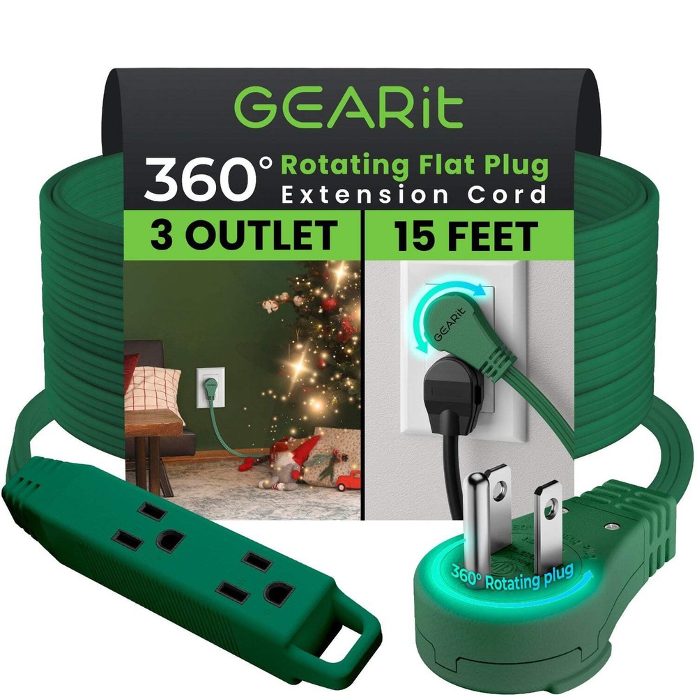Extension Cord Flat Multi Plug Outlet - 360° Rotating Power Cords