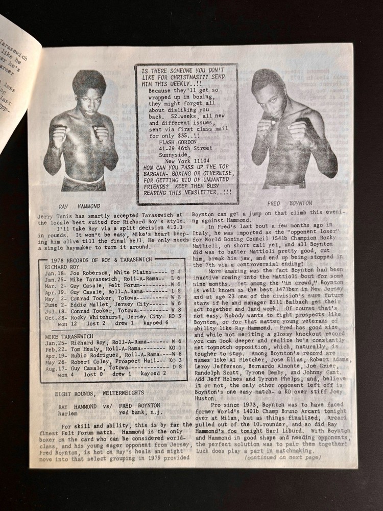 Tonight’s Boxing Program 1978 Gerry Cooney, Juan Laporte