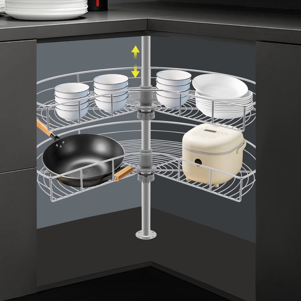 2-tier Versatile Cabinet Corner Organizer 360° Rotatiing Adjustable Height New
