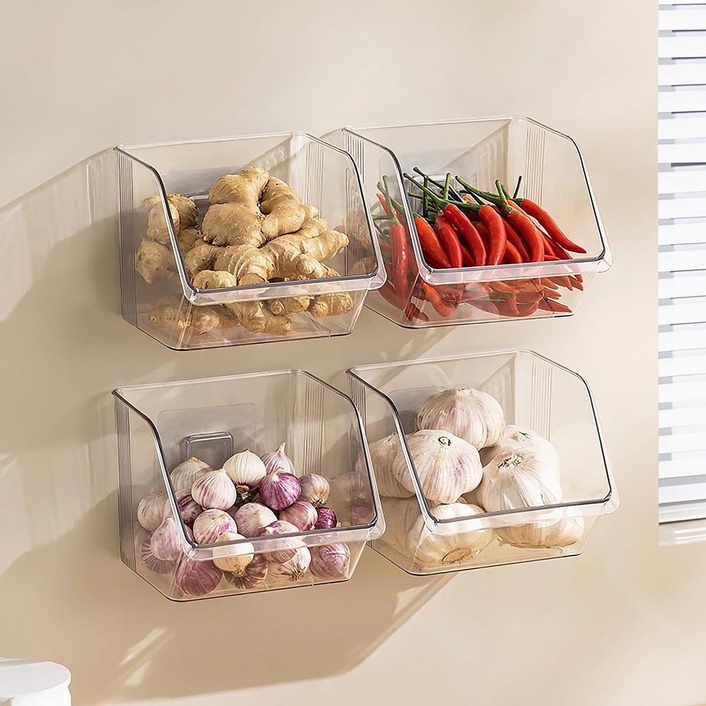 Garlic Keeper Storage Ginger Container, 3-Pack Small Clear Acrylic Bins with ...