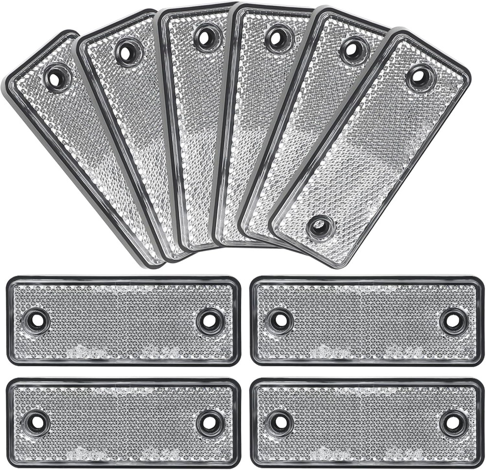 10 Pack White Screw on Rectangular Reflectors, E11 Approval Road Safety Gate Pos