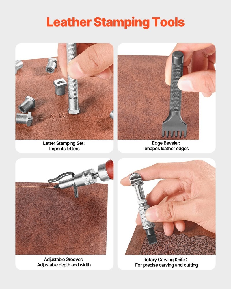 VEVOR Leather Working Tools Kit,61 PCS Leather Craft Tools with Portable Canvas