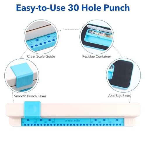 30-Hole Paper Punch & Binding Machine for A4 A5 A6 Binders, Portable 5-Sheet Cap