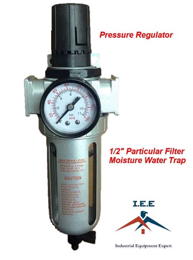 1/2" Mid Flow Air Compressor Regulator & Filter Combo w/ Gauge /Manual Drain