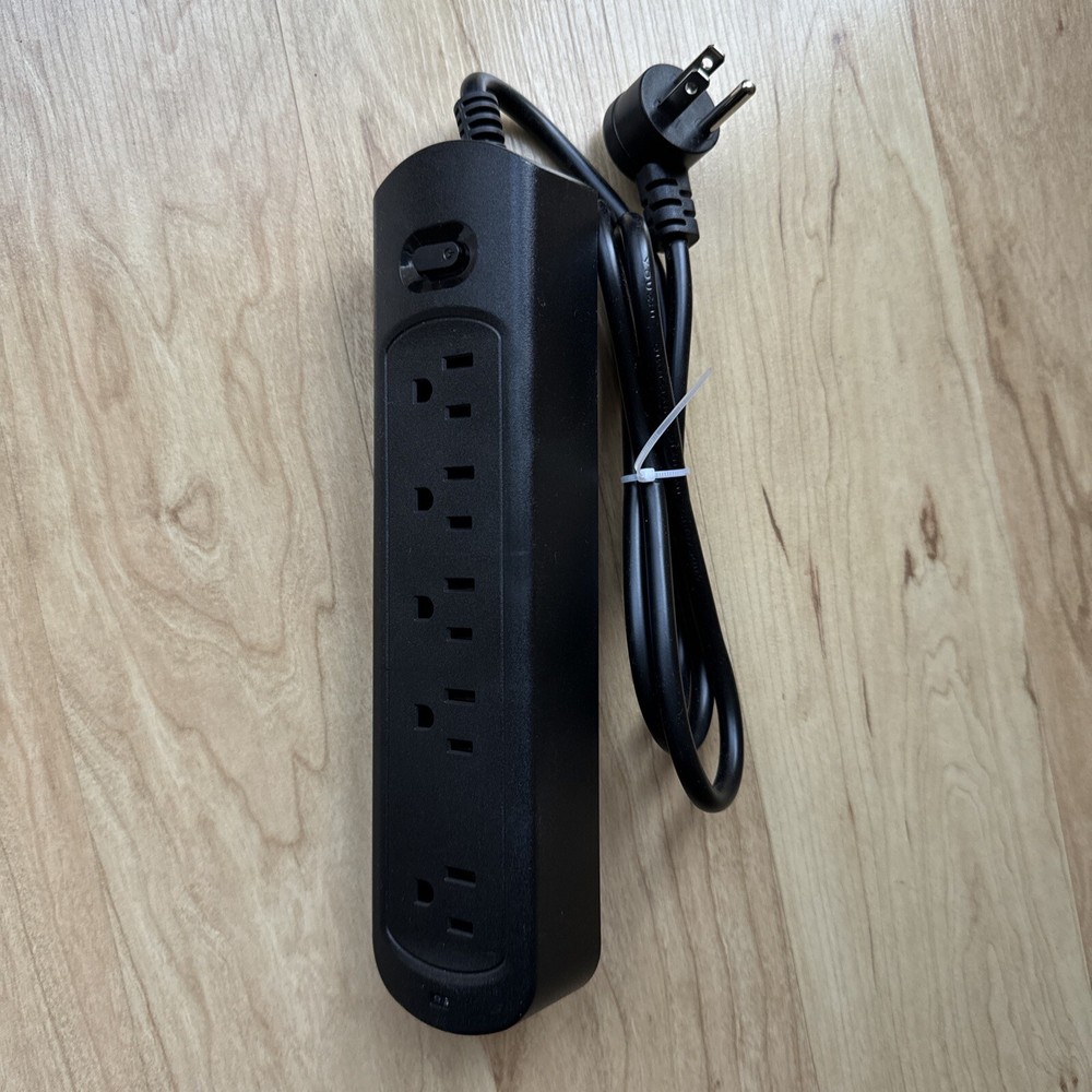 5 AC POWER OUTLET EXTENDER SURGE OVERLOAD PROTECTOR BLACK FLAT PLUG WITH SWITCH