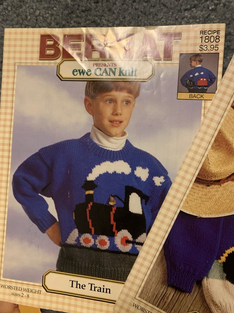 Hand Knit Patterns Sweaters Train Tractor Dinosaur Hearts Cables Upside Downers