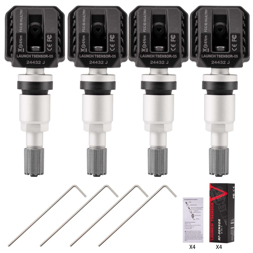 4 Pack LAUNCH TSENSOR-05 RF Universal Programmable TPMS 315MHz&433MHz Metal Stem