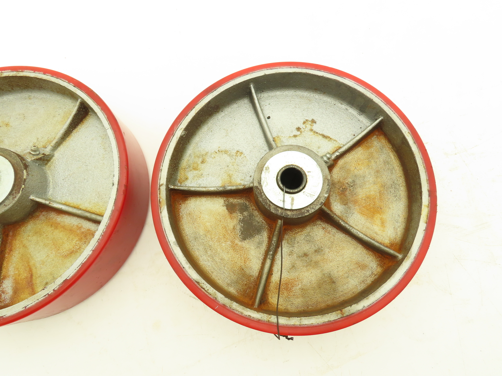 Caster Wheel 10" x 2.5" Red Poly Metal Wheel 3/4" Bore Lot of 2