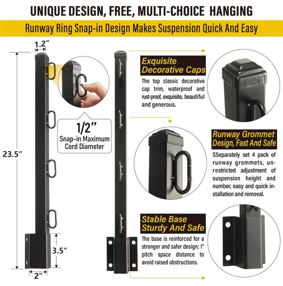 4-Pack String Light Poles Mount On Post, Pole Or Wall 23.5 Inch-NEW