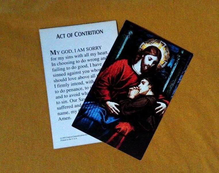 Holy Card  Jesus w. Sinner, Have Mercy, stained glass image new* old 1993 card