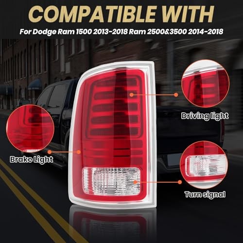 LED Tail Light Assembly Compatible with Dodge Ram 1500 2013 Left Driver Side