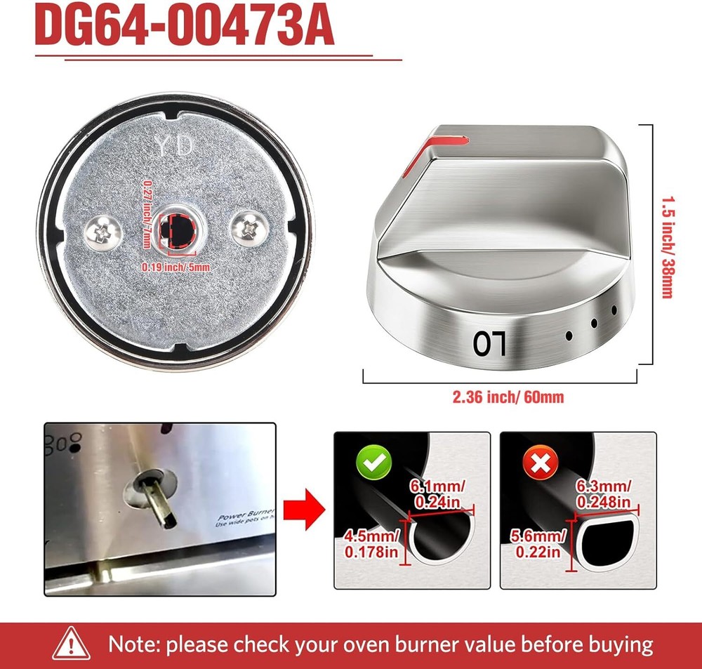 5 Pcs DG64-00473A Gas Knobs "Original OEM" For Samsung Range stove Burner Knobs