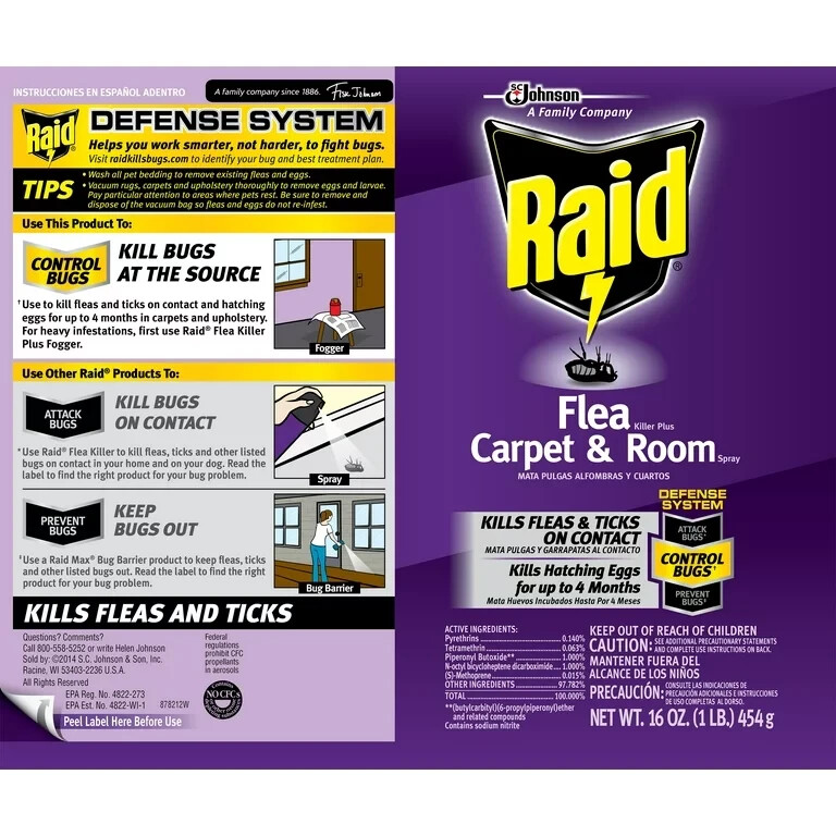 3 Pack Raid Flea Killer Plus Carpet & Room Spray Kills Fleas Bed Bugs Eggs 16 oz