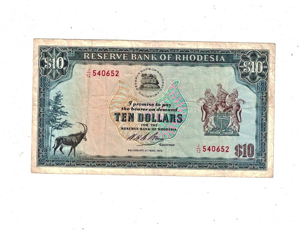 Rhodesia 1972 Ten Dollars P33.d