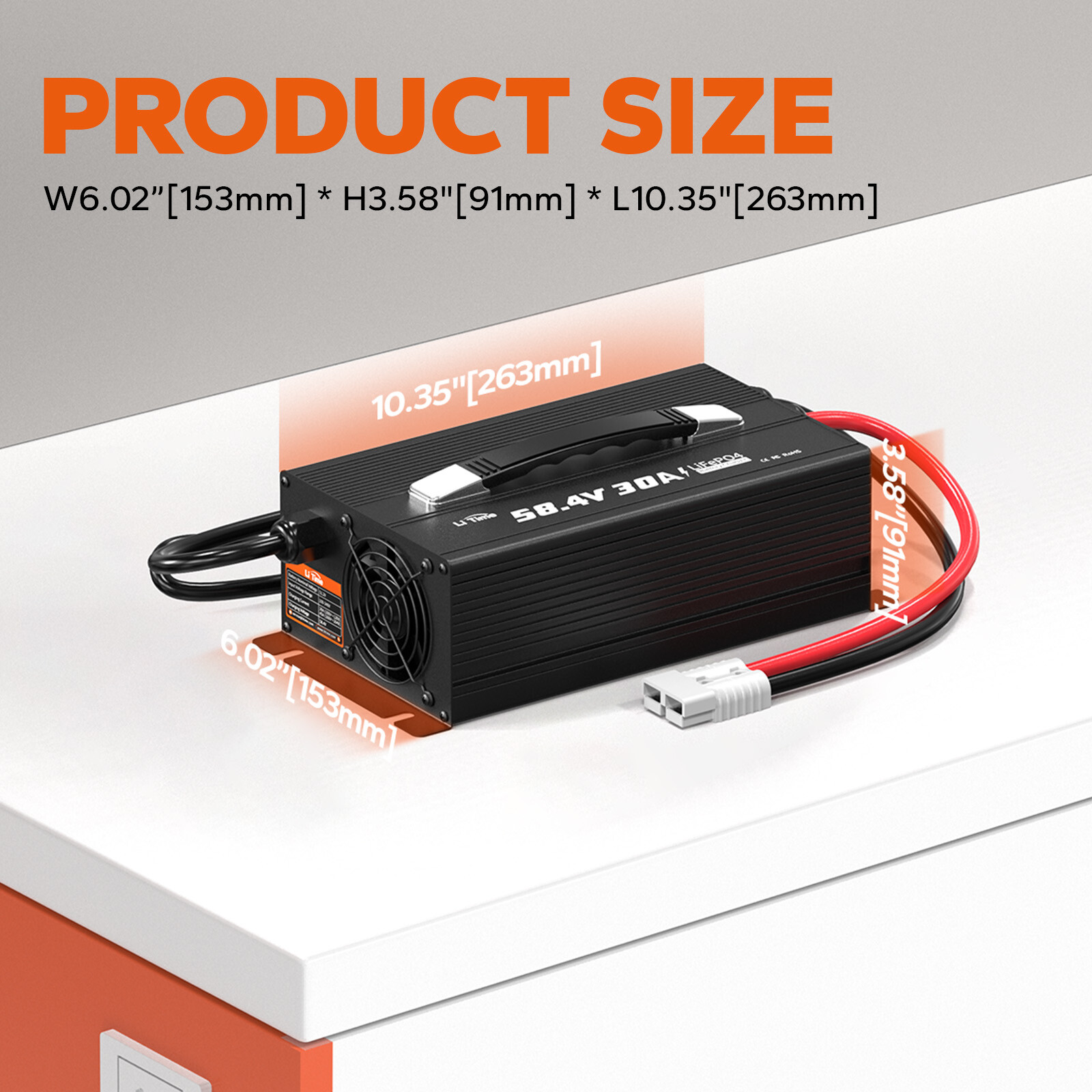 LiTime 58.4V 30A Smart AC-DC Charger for 48V 51.2V LiFePO4 Battery Mountable