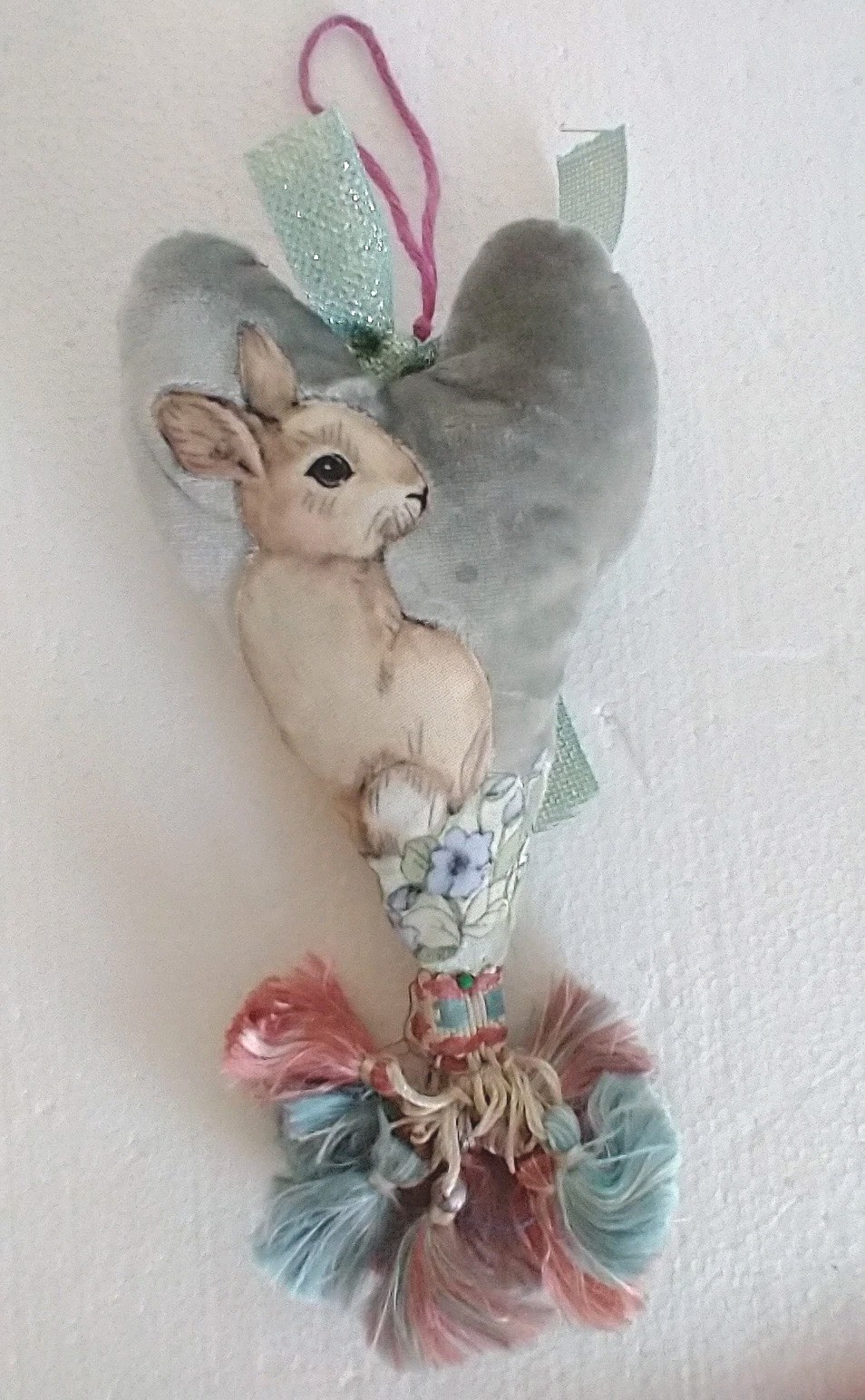 Holiday Seasonal Easter Heart Rabbit Floral Ornament 7" New Collectibles