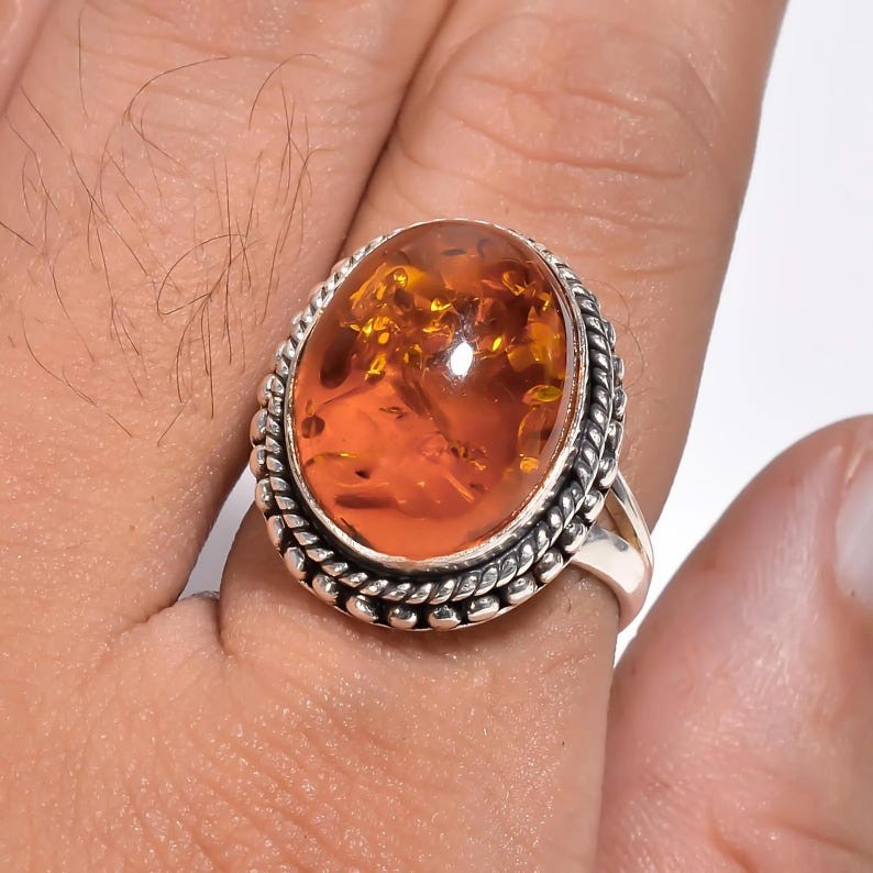 Baltic Amber Solid 925 Sterling Silver Statement Handmade Ring,  All Size M1545