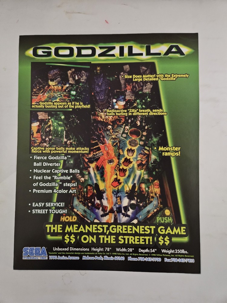 Godzilla Pinball Machine Ad Original