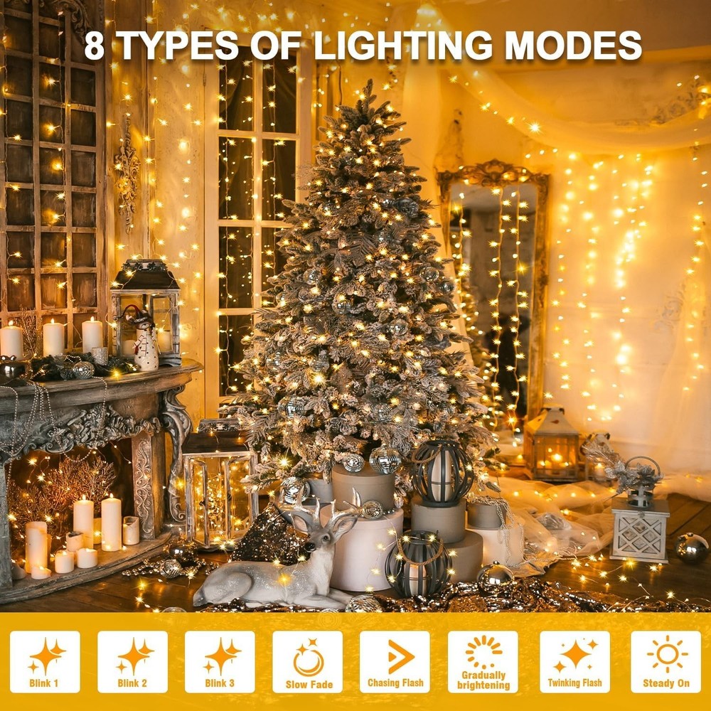 210 LEDs Warm White String Lights 70FT Waterproof Connectable