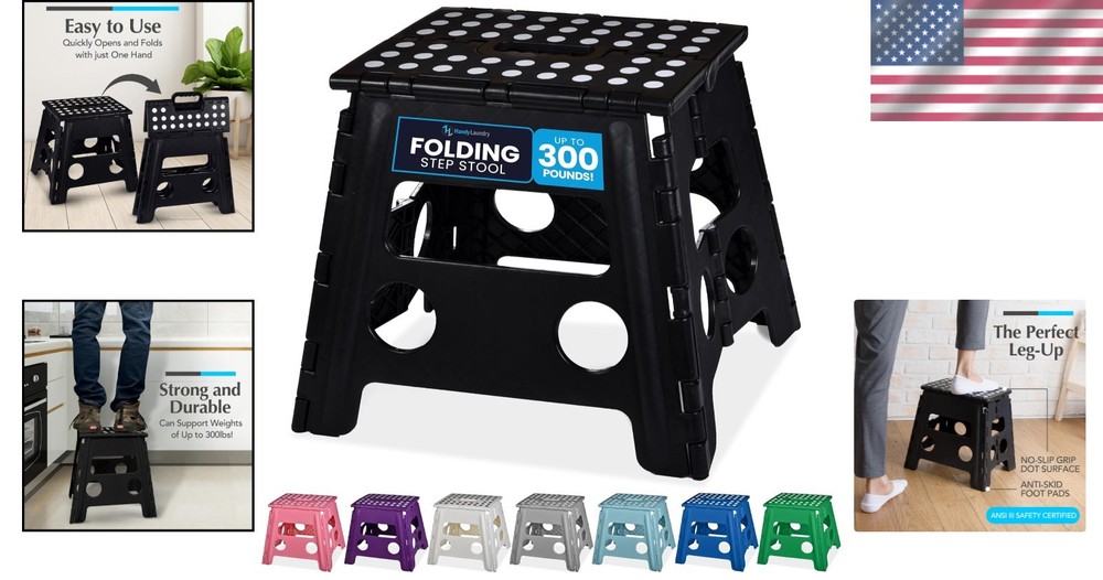 Folding Lightweight Step Stool - Sturdy Enough to Support Adults and Safe Enough