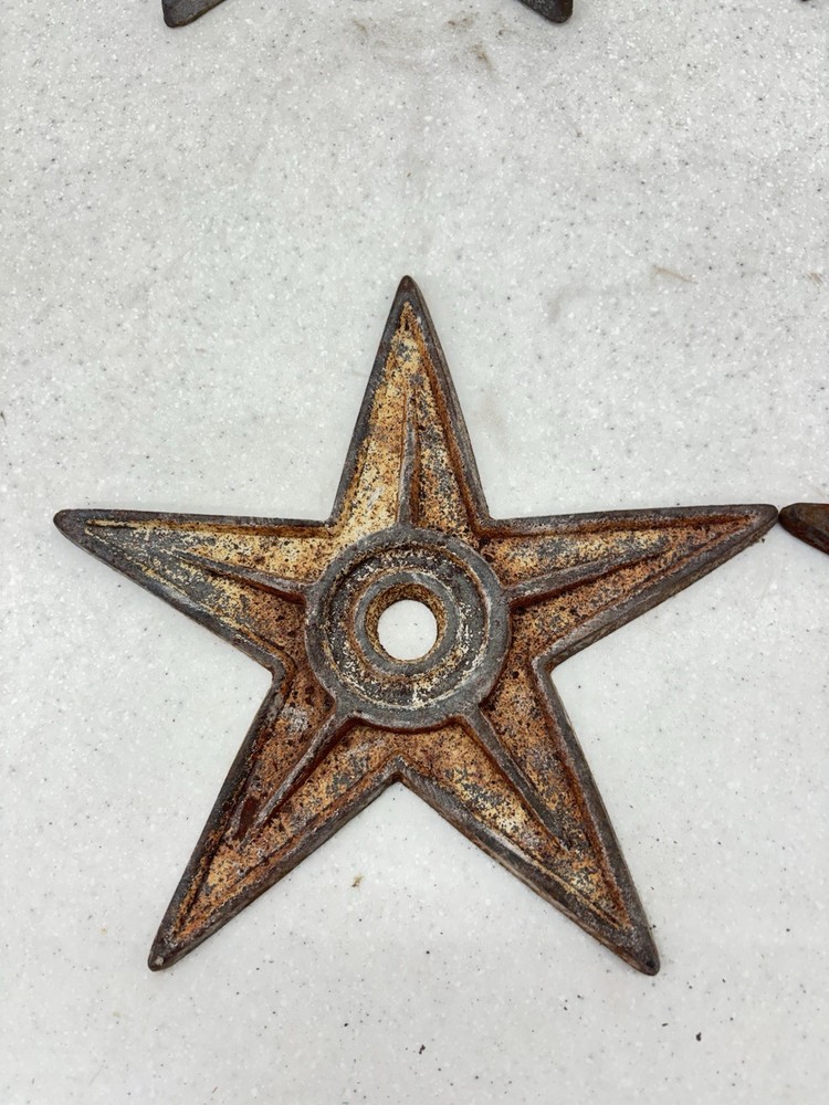 Antique Cast Iron Rustic Star Decor, Architectural Fitting, Matching Pair