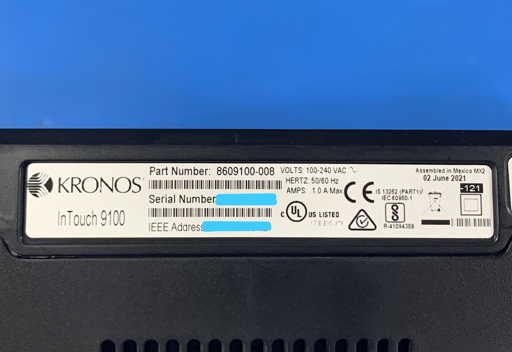 KRONOS InTouch 9100 Employee Time Clock Punch Touchscreen Panel 8609100-008