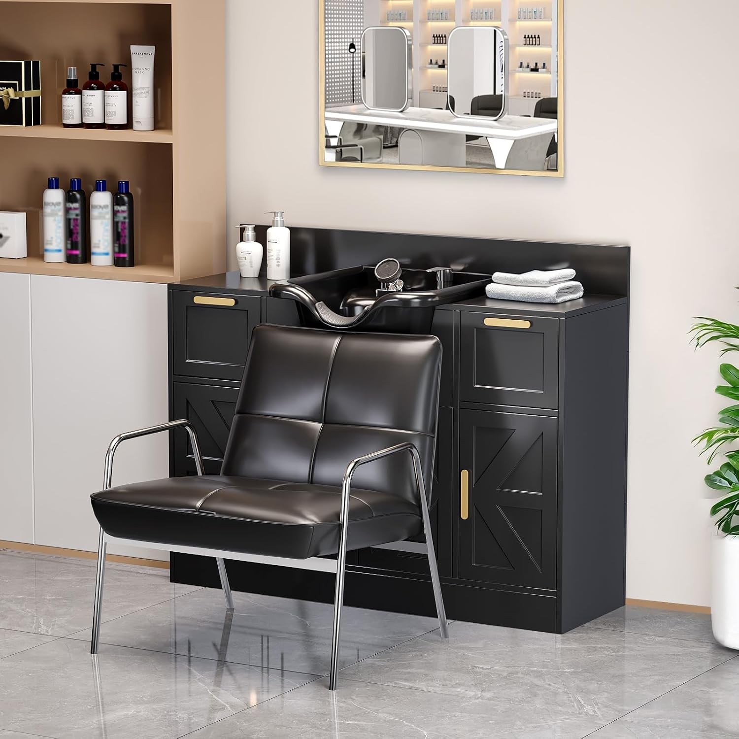 Salon Station, Shampoo Bowl with Cabinet & Drawer, UPC Certified Sprayer Faucet