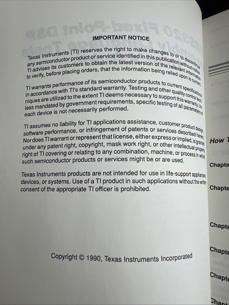 Texas Instruments TMS320 Fixed Point Assembly Language Tools Users Guide 1990