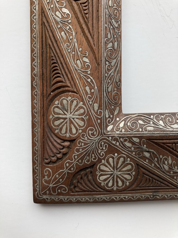 Antique Middle Eastern Silver Inlaid Frame