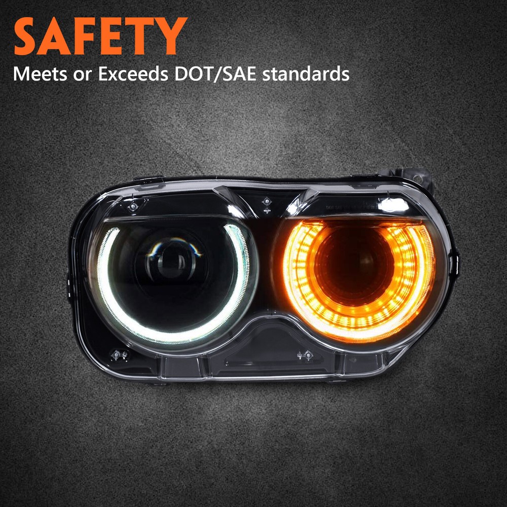 Passenger Headlight For 2015-2023 Dodge Challenger Halogen Projector w/ LED DRL