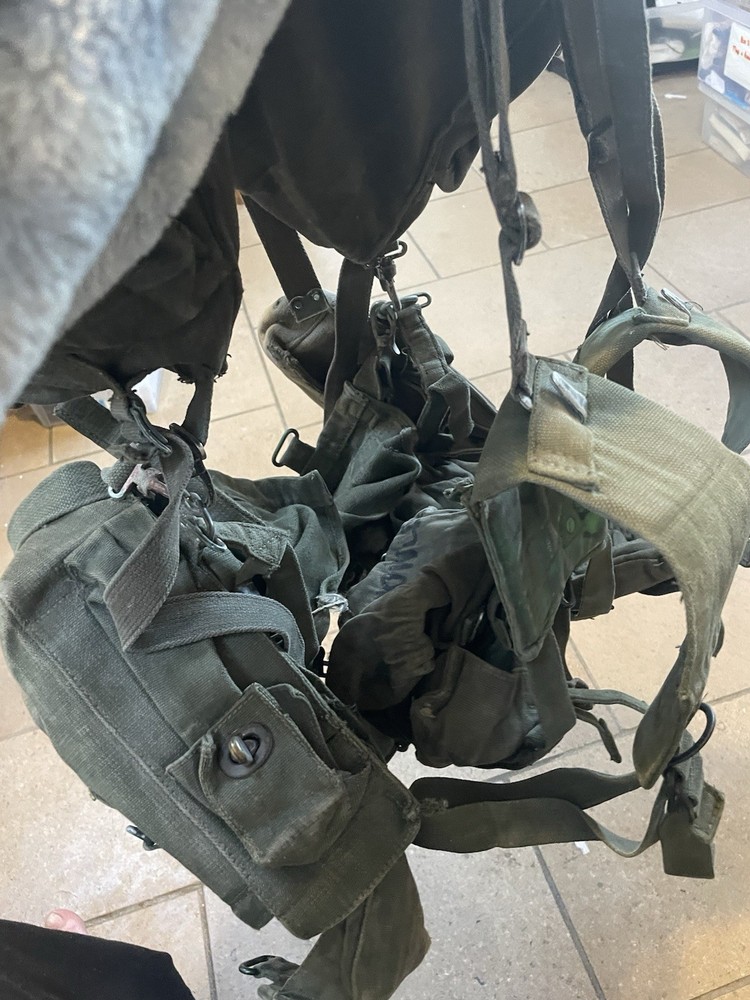 Post WW2 British Webbing 58 Pattern Set Belt, Pouches, Poncho Roll, Large Pack..