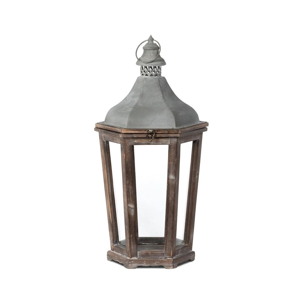 Wood & Galvanized Metal Lantern Medium
