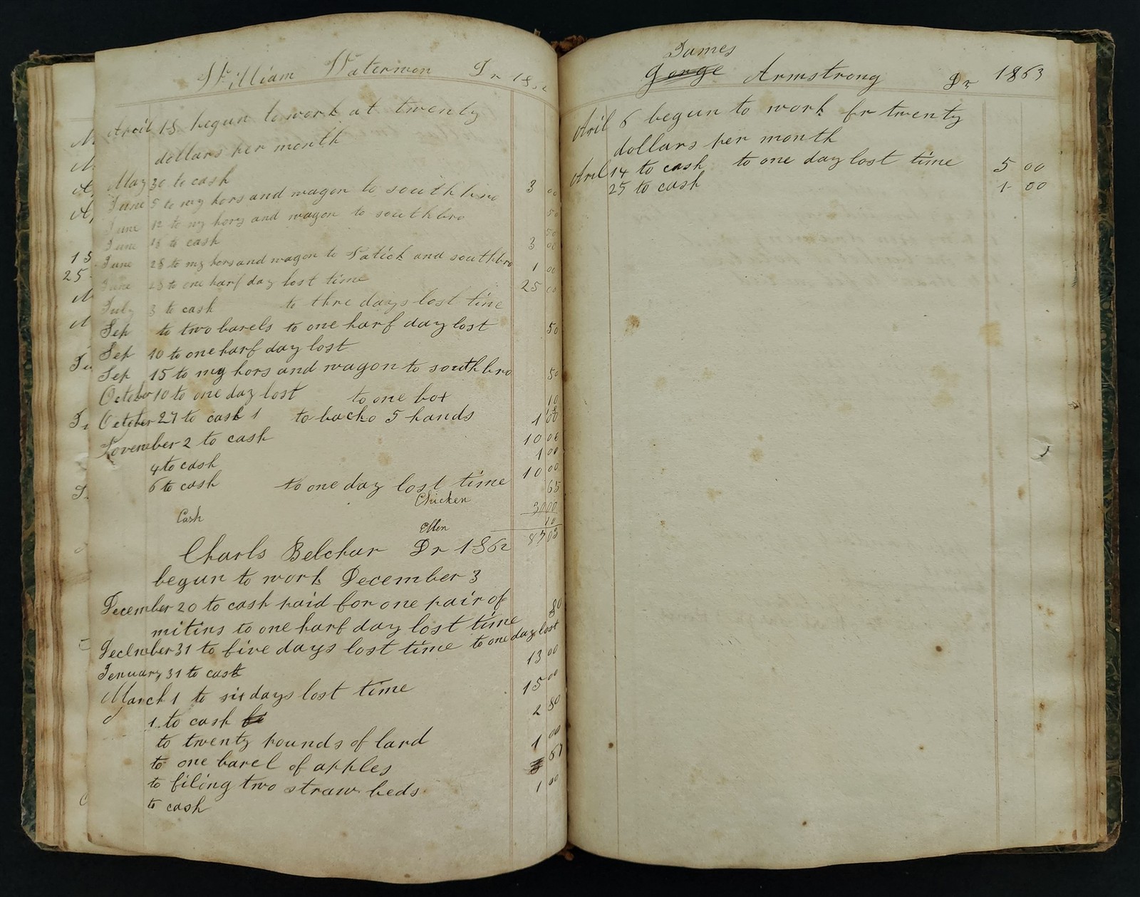 1835-60s antique LEDGER farmingham ma PETER DAVIS farm work horse wagon sider