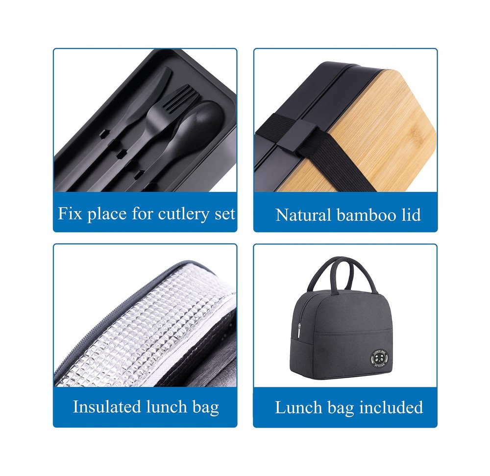 Japanese Bamboo Bento Box with Compartments and Utensils Stackable ... Fast Ship