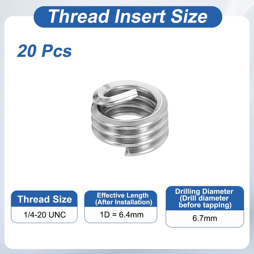 20pcs Wire Thread Inserts 1/4-20 UNC 1D 6.4mm Helical Threaded Sleeve