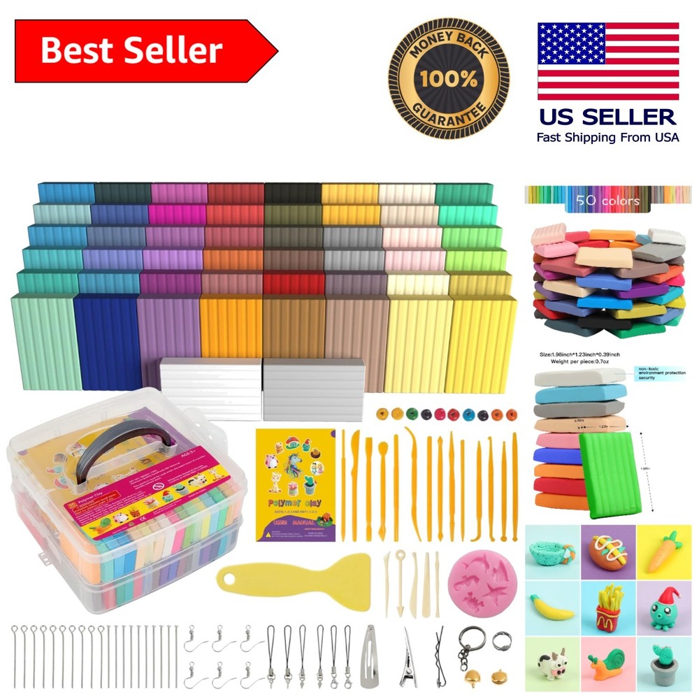 Vibrant 50 Colors Polymer Clay Set - Fun & Safe Creative Modeling for All Ages